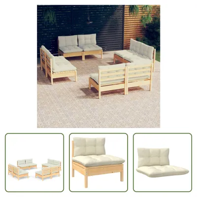 Produktbild von The Living Store 8-tlg. Garten-Lounge-Set mit Creme Kissen Kiefernholz