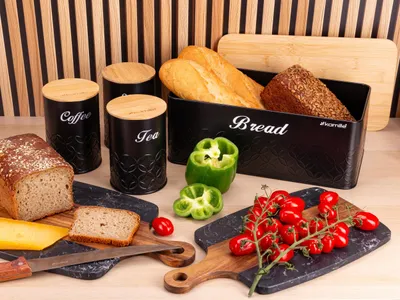 Produktbild von BROTKASTEN BROTBEHÄLTER + 3 BEHÄLTER Kaffee Tee Zucker SET KAMILLE