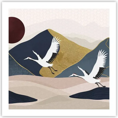 Produktbild von Poster - Poster ohne Rahmen - Kraniche Berge Sonne - 60x60 cm - Wand Bild - Wanddeko - Wandbilder - Kunstposter - Wandposter - Bilder - Kunstdruck - Wanddekoration - Wandbild - P2XAC60x60-4785