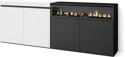 Produktbild von Sideboard, Highboard, 200x35x75cm, 4 Türen, Elektrokamin. farbe Weiß und Schwarz