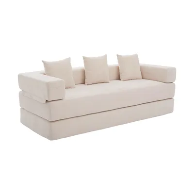 Produktbild von LVHOM Modulares Schlafsofa aus Chenille, Klappbares Bodensofa mit Seitentasche, Polstersofa Klappsofa Bettcouch 198x79/159cm, Beige