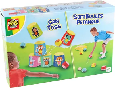 Produktbild von SES Creative 02292 - Outdoor-Spielset: Dosenwerfen und weiche Pétanque-Kugeln, 4 Jahr(e)