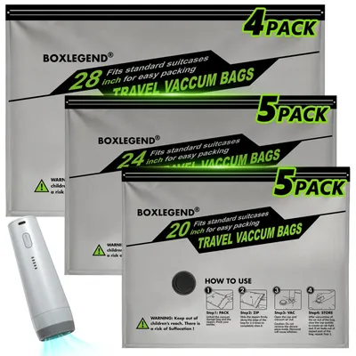 Productafbeelding van Vacuümzakken kleding - Reizen - Set van 14 - Met draadloze pomp