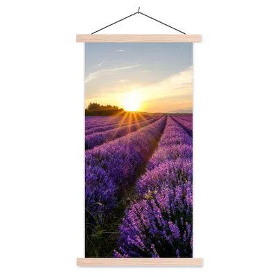 Produktbild von MuchoWow® Textilposter Lavendel - Blumen - Sonnenuntergang - Lila 60x120 cm mit holzfarbenen Rahmen - Holz