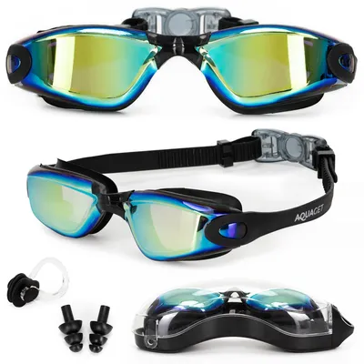 Produktbild von Aquaget® Schwimmbrille mit UV400 und Anti-Beschlag – verstellbare Badebrille, inkl. Etui, Ohrstöpsel und Nasenclip, für Pool, Training und Freiwasser