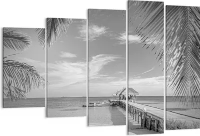 Produktbild von Bild auf Leinwand - Leinwandbild - 5 Teile - Himmlisch Strand Monochrom - 150x100cm - Wand Bild - Wanddeko - Wandbilder - Leinwanddruck - Bilder - Wanddekoration - Leinwand bilder - EG150x100-4750