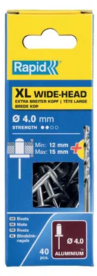 Zdjęcie produktu dla Rapid 5000663, Niewidoczny nit, Aluminium, Stal, Stal nierdzewna, RP10 , RP40 Multi, RP60 Multi, RP100 Multi, RP150 Multi, 4 mm, 18 mm