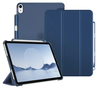 Produktbild von Fintie Hülle für iPad Air 11 Zoll (M4/M3/M2, 2026/2025/2024), iPad Air 5 2022/4 Generation 2020 10.9 Zoll mit Stifthalter, ultradünne leichte Schutzhülle Case mit transparenter Rückseite, Marineblau