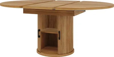 Produktbild von Flieks runder Esstisch ausziehbar zu oval, Teleskoptisch 118-158x118x76.8 cm, Küchentisch mit Stauraum und Schiebetüren, großer Rundtisch Holzfarbe