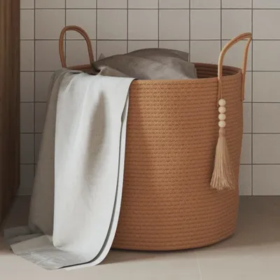 Produktbild von Cloris Designermöbel Aufbewahrungskorb Braun Ø40x35 cm Baumwolle 2024 Neu