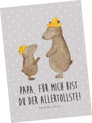 Produktbild von Mr. & Mrs. Panda Grußkarte Bären mit Hut - Grau Pastell - Geschenk, Postkarte, Kunstkarten, Vatertag, Paps, Lieblingsmensch, Muttertag, Ansichtskarten, Ansichtskarte