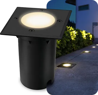 Produktbild von SSC-LUXon KALPA LED Bodenleuchte IP67 eckig schwarz - Bodeneinbaustrahler mit LED GU10 2W warmweiß - Außenleuchte Bodenstrahler regenfest & befahrbar