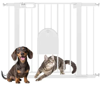 Image de Barrière de sécurité pour chiens PawHut, barrière de protection, barrière de sécurité pour porte, en acier, blanche