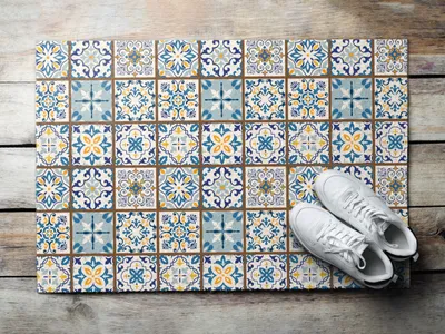 Produktbild von Fußmatte Aussen - Schuhmatte Haustür- Schmutzfangmatte Türvorleger - Outdoor Teppich Schmutzfänger - 90x60 cm - Geometrische Ornamente