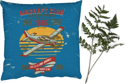 Produktbild von MuchoWow® Zierkissen Sofakissen Wohnzimmer Dekokissen 45x45 cm Mancave - Flugzeug - Blau - Vintage - Schlafpolster - Polster für das Sofa