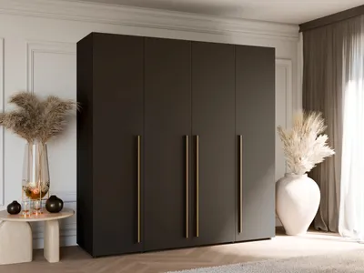 Produktbild von Viertüriger Kleiderschrank DOMINO 200 cm 4 Türen Schlafzimmer Wohnzimmer Schwarz Kleiderstange
