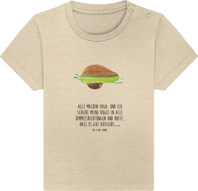 Produktbild von Mr. & Mrs. Panda  T-Shirt Avocado Yoga 12. - 18. Monat - Natural Raw - Geschenk, Kinder Oberteil, Organic Baby Shirt, Hilfe, Humor, Unsportlich, Babyshirt, Bauch, Haha