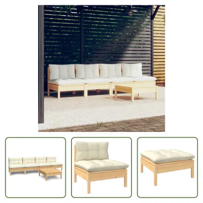 Produktbild von The Living Store 5-tlg. Garten-Lounge-Set mit Creme Kissen Kiefernholz