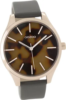 Produktbild von Oozoo Leder Damen Uhr matt Analog Quarzuhr Armband grau Timepieces D2UOC9504A