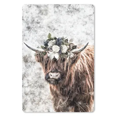 Produktbild von MuchoWow® Mauspad Mousepad Schottischer Highlander - Schwarz - Weiß - Blumen 40x60 cm - Mousepads - Maus Mat - Pad - Mausunterlage - Schreibtisch Accesoire