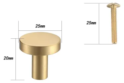 Produktbild von Messing Möbelknopf - Schrankknopf Ø 2,5 cm - Möbelgriff - Türknopf für Schrank und Schublade - Mit Schraube - Für Küchen-, Schuh-Kleiderschrank