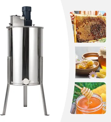 Produktbild von Elektrische Honigschleuder - Honigzentrifuge - 3 Waben - 140 W Motor - Drehzahl Einstellbar 0–370 U/min - EU-Stecker - 38×60 cm - Silber