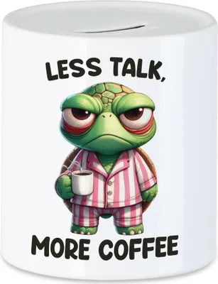 Produktbild von Less Talk More Coffee Lustige Schildkröte Spardose Kaffee Spruch Morgenmuffel Geschenkidee