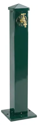 Produktbild von Relaxdays Wasserzapfsäule, eckig, antikes Design, mit Wasserhahn, 3/4 Zoll Anschluss, Garten Standbrunnen, 91 cm, grün