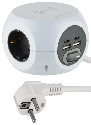 Imagen del producto de Electraline 62079: Regleta de enchufes tipo cubo mini con cargador inalámbrico rápido