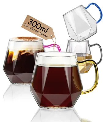 Immagine prodotto di Tazze da caffè in vetro, capacità 300 ml, con manico, set da 2
