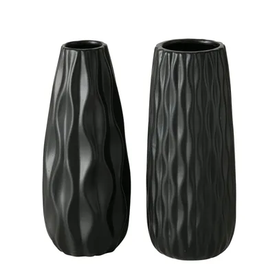 Produktbild von BOLTZE Dekovase 2er Set "Luana" aus Keramik in matt schwarz, Vase Blumenvase