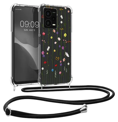 Produktbild von kwmobile Necklace Case kompatibel mit Xiaomi Redmi Note 12 Pro Plus 5G Hülle - Silikon Cover mit Handykette - Mehrfarbig Transparent Wildblumen Ranke