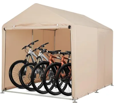 Zdjęcie produktu dla Namiot rowerowy / Garaż na rowery - dla 3-4 rowerów - Wodoodporny i odporny na promieniowanie UV (materiał 420D) - Przechowywanie rowerów i motocykli na zewnątrz - Kolor khaki
