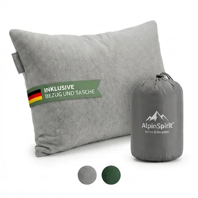 Produktbild von AlpinSpirit Camping und Reisekissen [100% Baumwolle] Ultraleichtes Memory Foam Kissen, 30 Grad waschbar,kleines Packmaß,Travel Pillow,40x30 cm