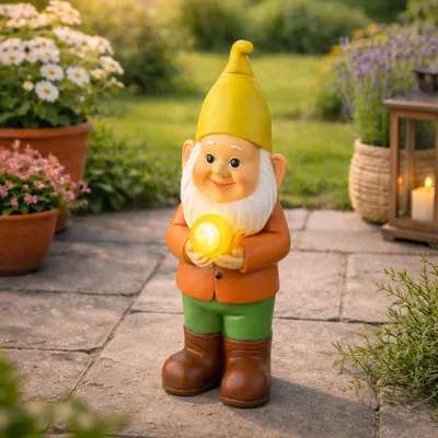 Produktbild von LED Solar Gartenzwerg mit Schnecke - Gartenfigur - warmweiße LED - Lichtsensor - H: 28,5cm