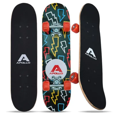Produktbild von Apollo Kinder Skateboard, | kleines Komplett Board mit ABEC 3 Kugellagern und Aluminium Achsen | Coole Designs für Kinder | Cruiser Boards für Mädchen und Jungs | Kinder Skateboard ab 3 Jahre - "Flash" 61cm