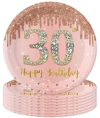 Image de Assiettes en carton pour anniversaire, couleur rose or rose, 16 pièces, 22,9 cm
