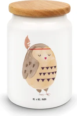 Produktbild von Mr. & Mrs. Panda Dose Eule Federschmuck - Weiß - Geschenk, Keksdose, Waldtiere, Vorratsbehälter, behälter, gebäckdose, Kaffeedose, Dekoration, Entspannt, Abenteuer