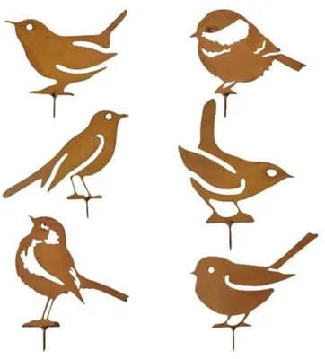 Produktbild von Gartendekoration - 6 rostige Vogelornamente aus Metall