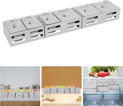 Produktbild von Gewürzbehälter aus Edelstahl, 6-Fächer-Set (3 groß + 3 klein), Silber, 90,9×18×10,5 cm, langlebig, leicht zu reinigen, tragbar