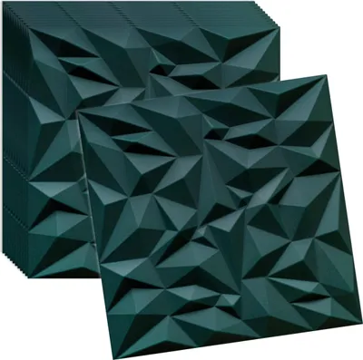 Produktbild von 3D Wandpaneele Flaschengrün 12 Stück / 3 m² | Deckenpaneele aus Polystyrol | 50 × 50 cm | Geometrische Dekorplatten | Verdico