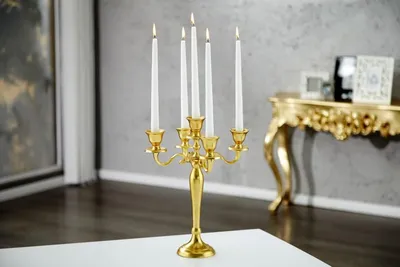 Immagine prodotto di Candeliere da tavolo "Casa Padrino", design elegante, finitura dorata lucida in alluminio, 5 bracci, altezza 40 cm