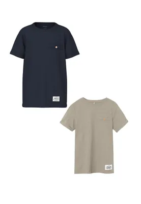 Produktbild von NAME IT Kurzarm T-Shirt 2er-Set Knopf-Detail Rundhalsausschnitt Größe: 92