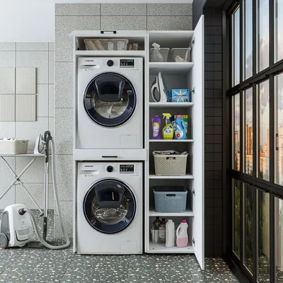 Produktbild von Roomart Waschmaschinenschrank, Trockner auf Waschmaschine - 112 cm breit - In 3 Farben