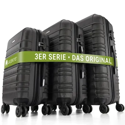 Produktbild von Juskys Hartschale Kofferset Reisekoffer 3 teilig - Zahlenschloss, geräuscharme 360° Rollen groß, Teleskopgriff, leicht - Koffer in Schwarz