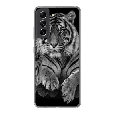 Produktbild von MuchoWow® Handyhülle Schutzhülle Hülle für Samsung Galaxy S21 FE Sumatra-Tiger auf schwarzem Hintergrund Silikon Softcase Handy Hülle - Mobiltelefonhülle