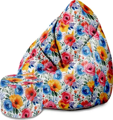 Immagine prodotto di Dreamroots Bean Bag 80x80x120cm Beanbag con schienale e sgabello e copertura Cuscino da terra Chill bag Beanbag con imbottitura Beanbag Fiori colorati