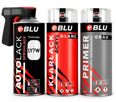 Produktbild von BLU Autolack Spraydosen LY7W Basislack + Klarlack + Primer SilberSee für AUDI