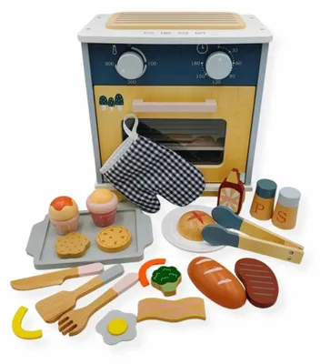 Productafbeelding van Houten kinderoven met accessoires, 24-delig - Kabi, geschikt voor kinderen vanaf 3 jaar