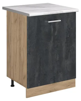 Immagine prodotto di Mobiletto base cucina Vicco R-Line Calce nera/Rovere dorato 60 cm con 1 porta piano di lavoro Marmo, Model 72193